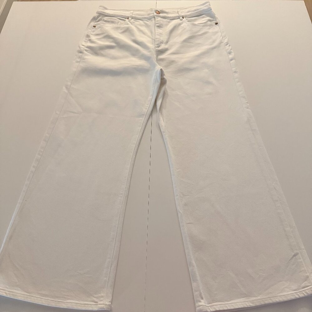Made And Loved Loft Jeans Womens 32/14 White Denim the Wide Leg Mid Rise Casual